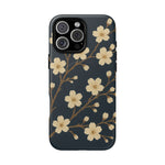 Navy Cherry Blossom Floral iPhone Case - Compatible with MagSafe - Shamo's