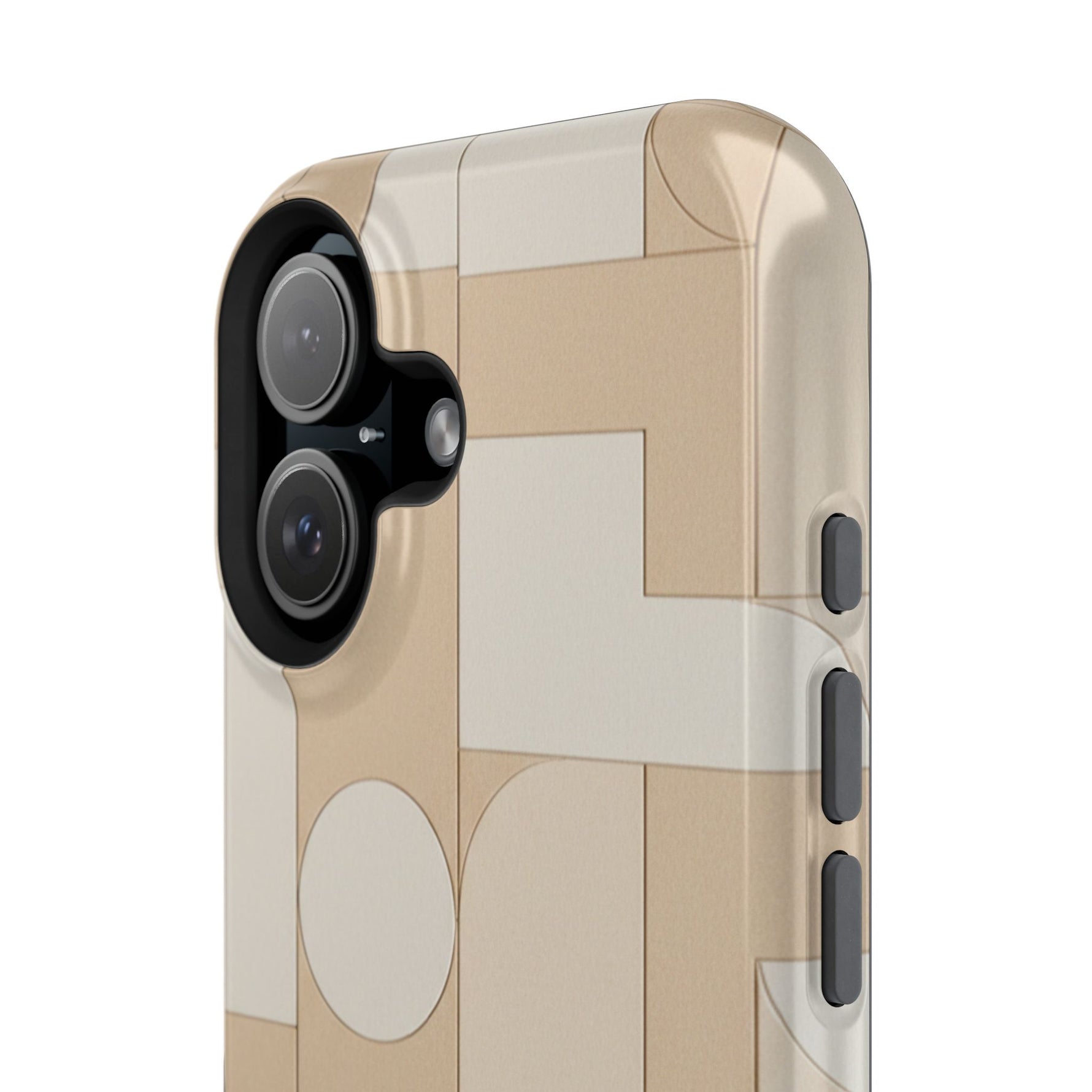 Geometric Beige Magnetic Impact-Resistant iPhone Case with Personalizable Quote and MagSafe Compatible