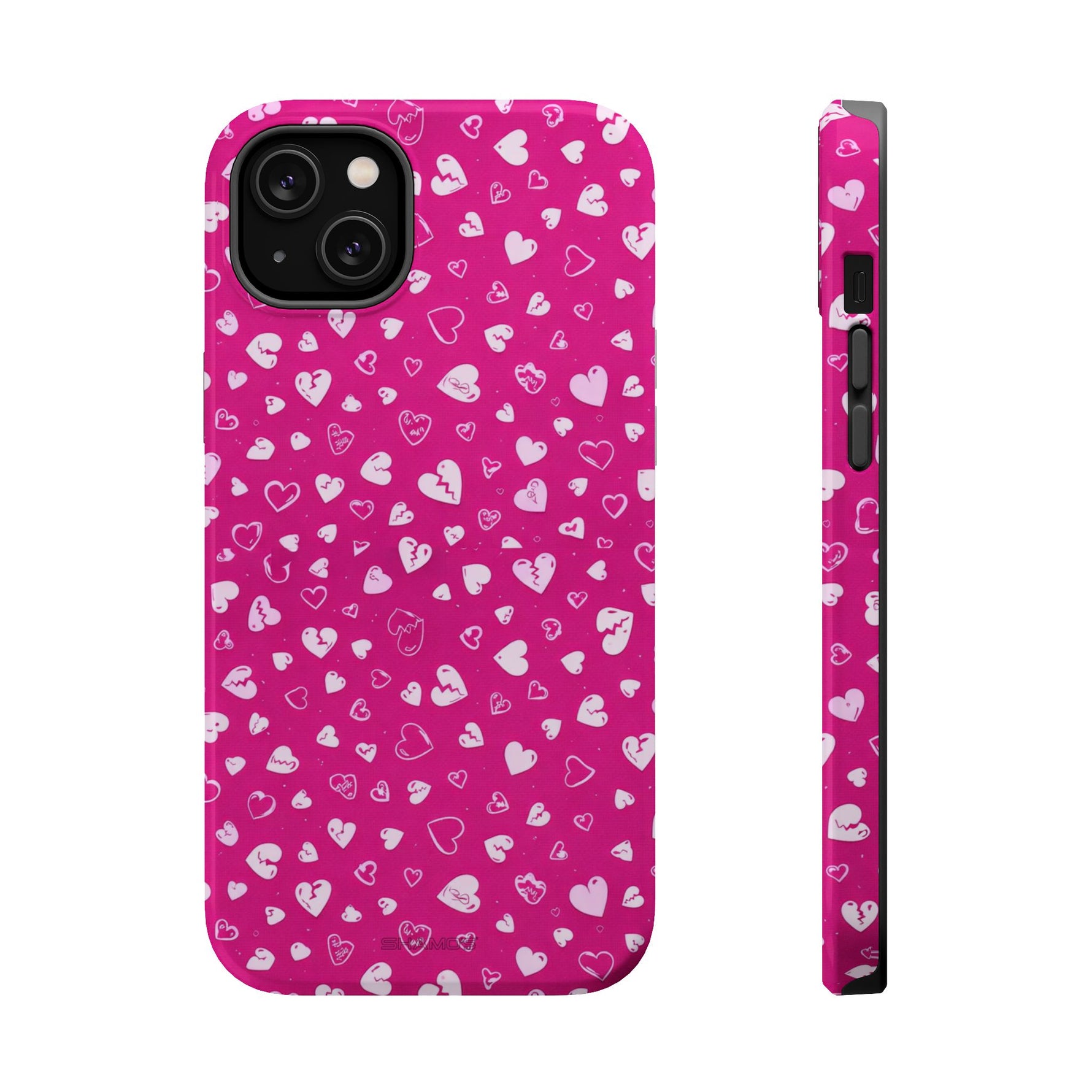 Broken Heart Hot Pink Impact-Resistant iPhone Case | MagSafe - iPhone 14 Plus / Glossy - Shamo's