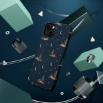 Desert Moon MagSafe Phone Case, glossy diagonal dual-camera model, rear view with magnetic accessories