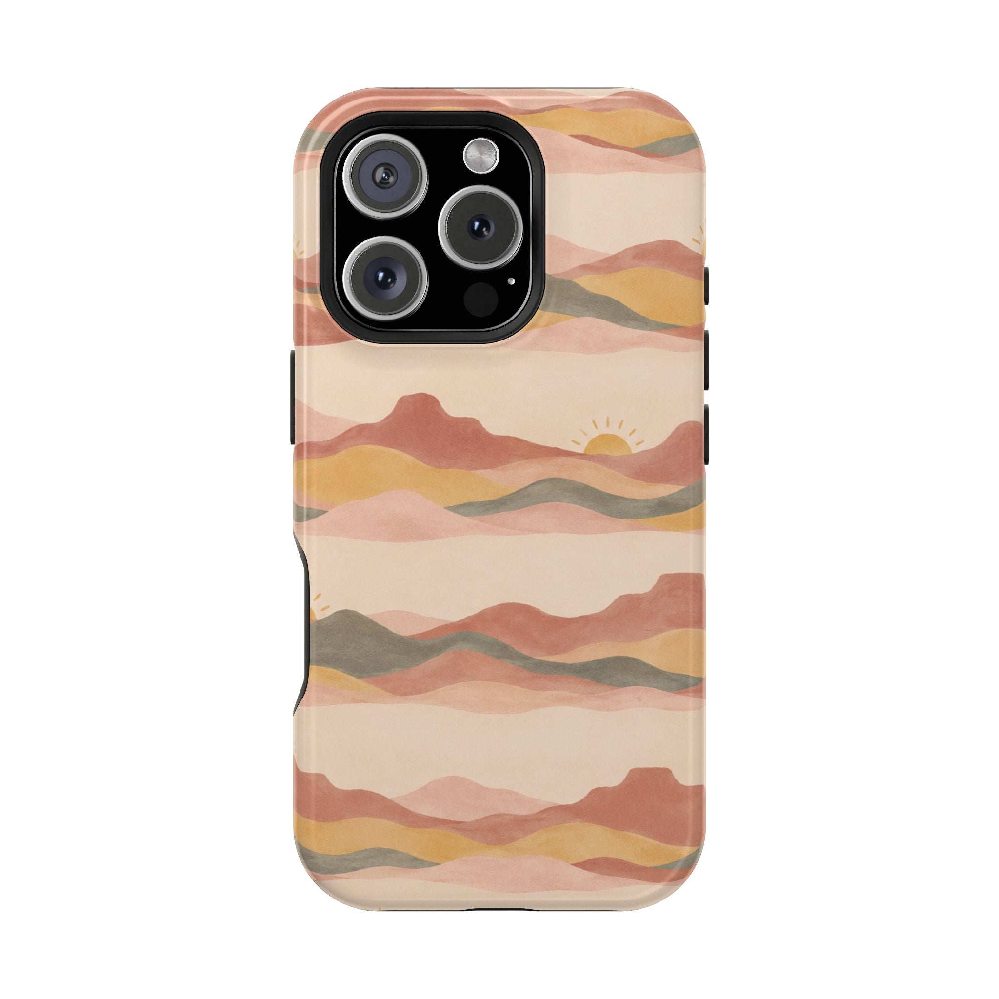Sunset Trails – Desert Landscape MagSafe Phone Case, glossy iPhone 16 Pro, rear view