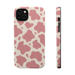 Rose Cowprint – Pink Cow Print MagSafe Phone Case, glossy iPhone 14 Plus, rear and side profile