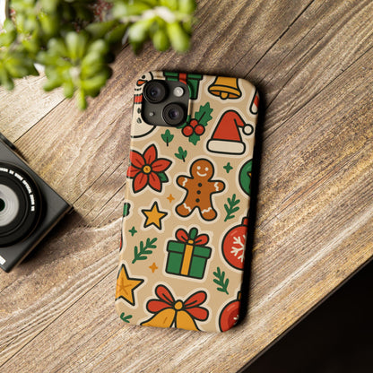 Holiday Pattern Slim iPhone Case — Gingerbread, Santa Hat & Gifts Holiday Design