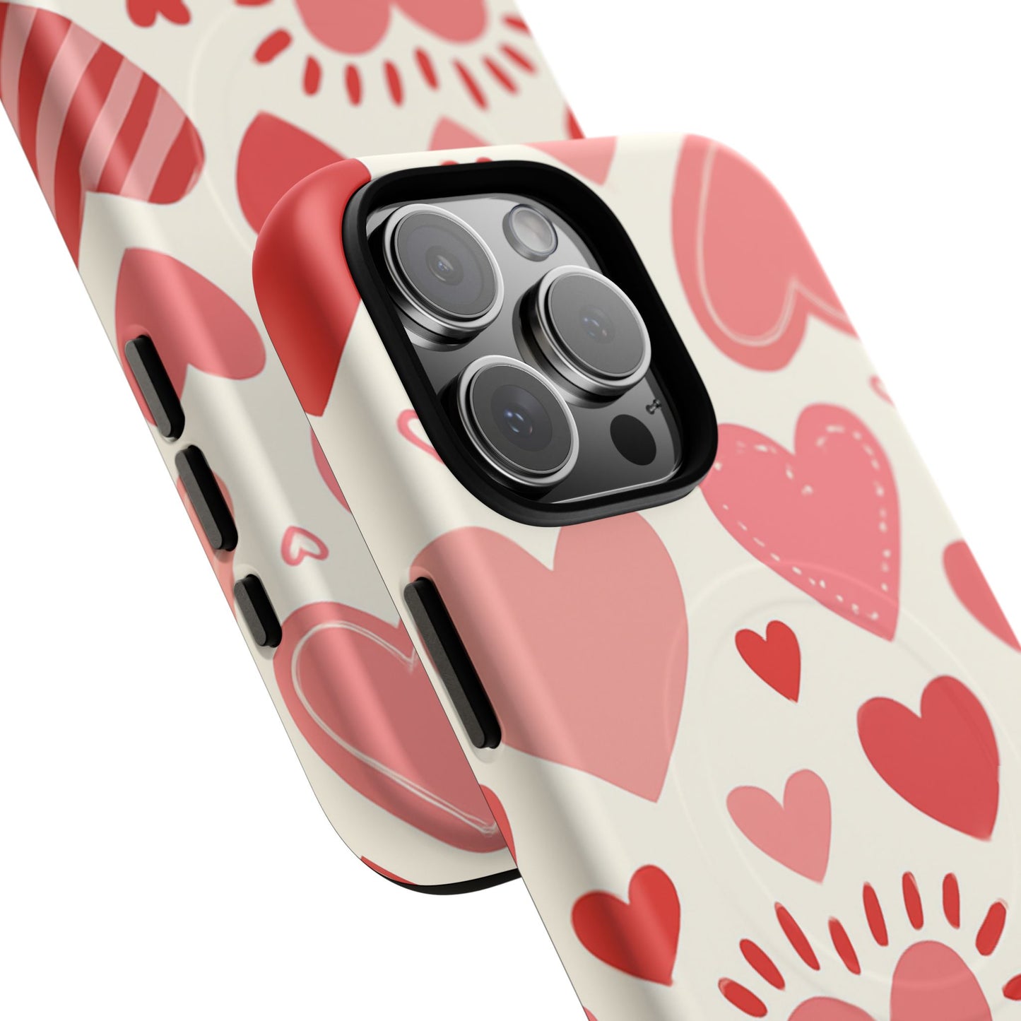 Heart Pattern Tough iPhone Case — Cute Red & Pink Hearts Protective Cover (MagSafe compatible)