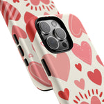 Heart Pattern Tough iPhone Case — Cute Red & Pink Hearts Protective Cover (MagSafe compatible)  Shamo's