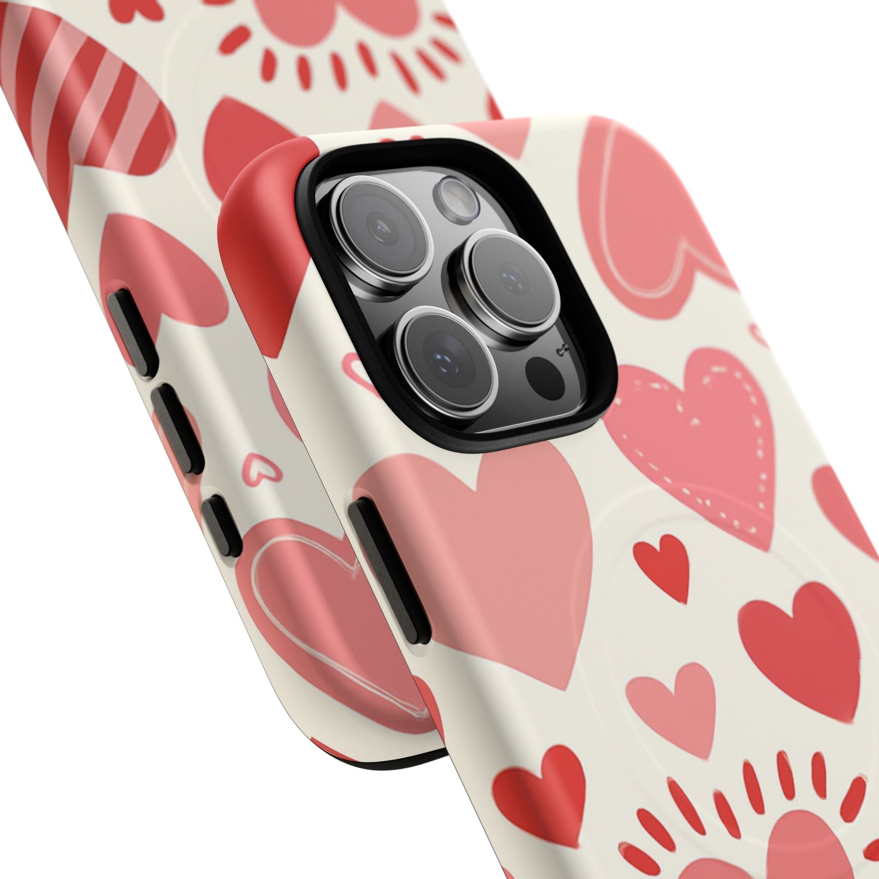 Heart Pattern Tough iPhone Case — Cute Red & Pink Hearts Protective Cover (MagSafe compatible)  Shamo's