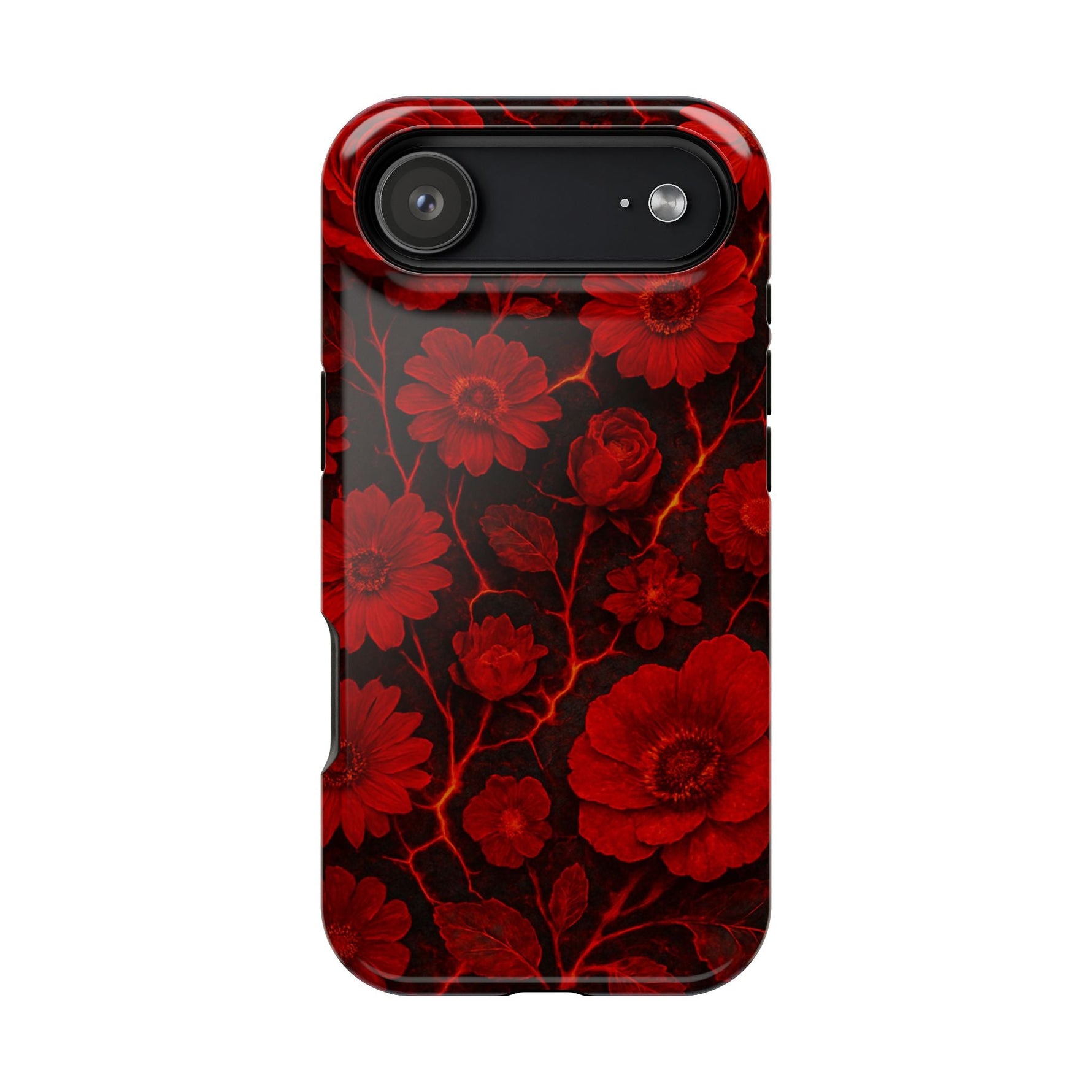 Melted Lava Dark Red Floral iPhone Case — MagSafe Compatible  Shamo's iPhone 17 Air / Glossy