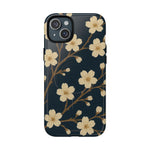 Navy Cherry Blossom Floral iPhone Case - Compatible with MagSafe