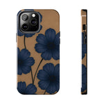 Navy Floral Tough Phone Case — Durable Protective Case with Blue Flowers on Kraft Background