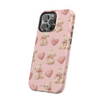 Pink Teddy Hearts Love iPhone Case, Impact-Resistant MagSafe Compatible