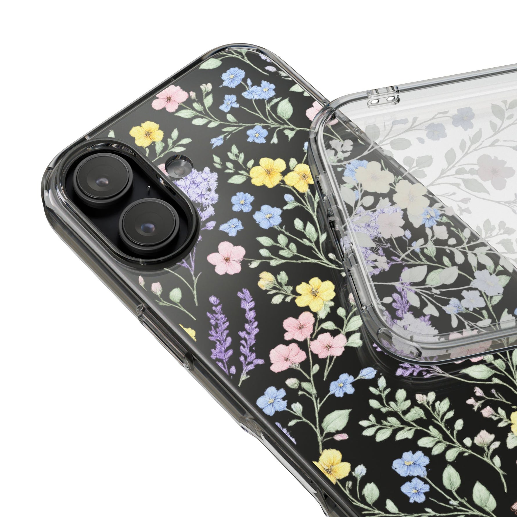 Clear Floral Impact-Resistant Phone Case — Pastel Wildflower Design