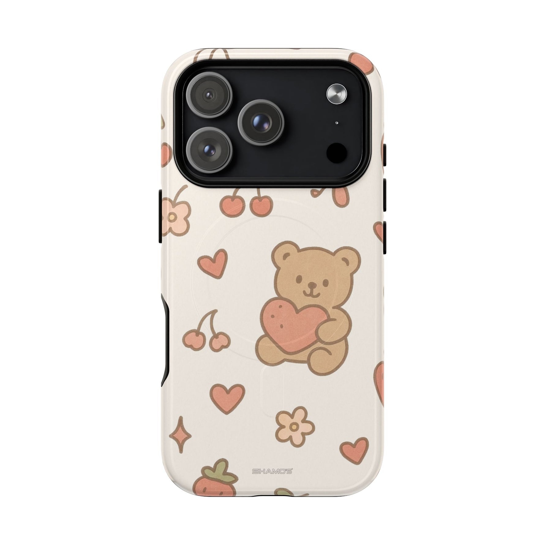 Teddy Berry Cozy Strawberry Pattern iPhone Case with MagSafe