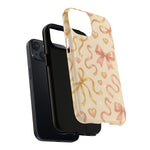 Festive Bow Charm iPhone Case — Pink & Gold Ribbon Hearts with MagSafe  Shamo's