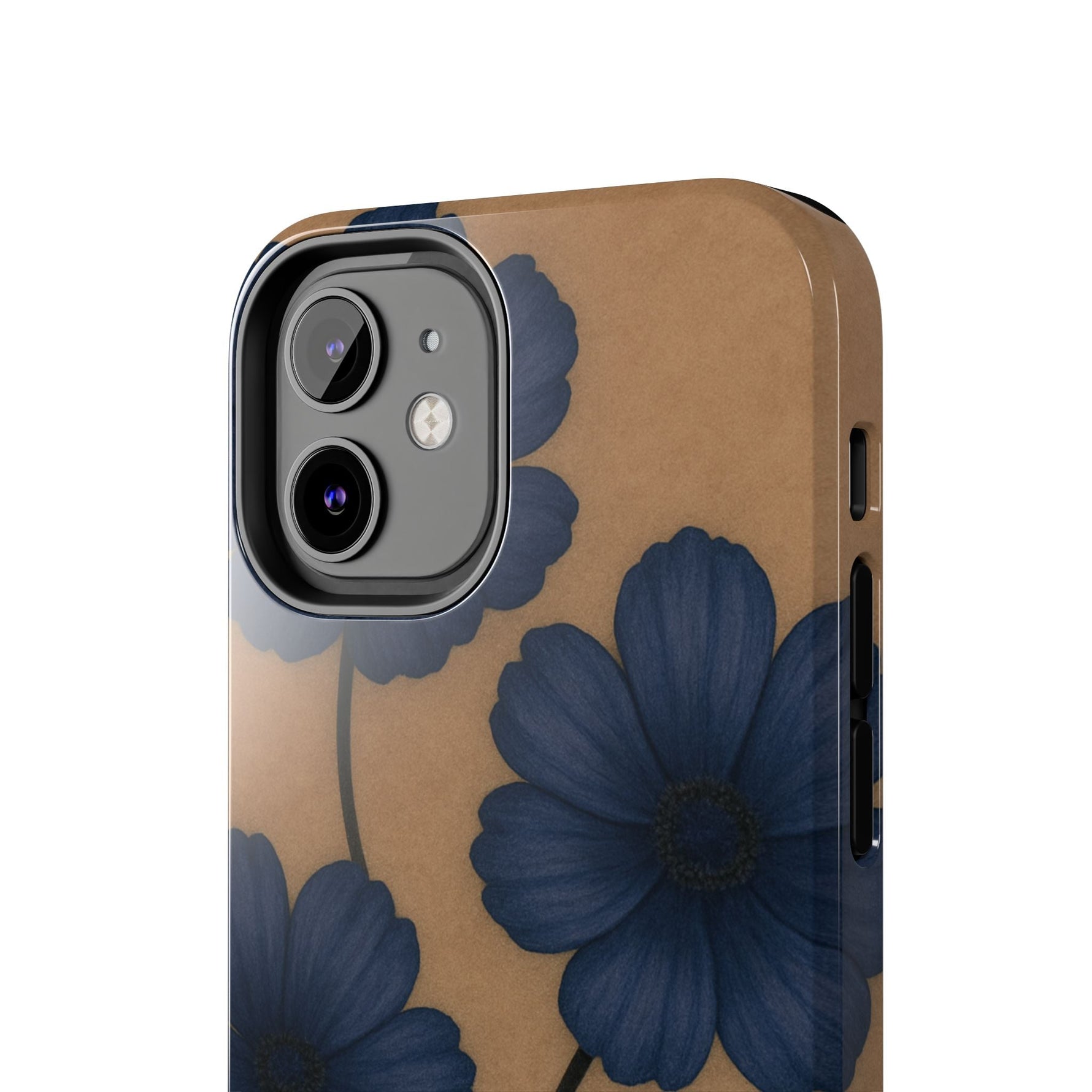 Navy Floral Tough iPhone Case — Durable Protective Case with Blue Flowers on Kraft Background  Shamo's