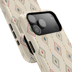Desert Diamonds – Pastel Geometric Pattern MagSafe Phone Case, glossy wide-camera Pro Max model, camera and side-button close-up