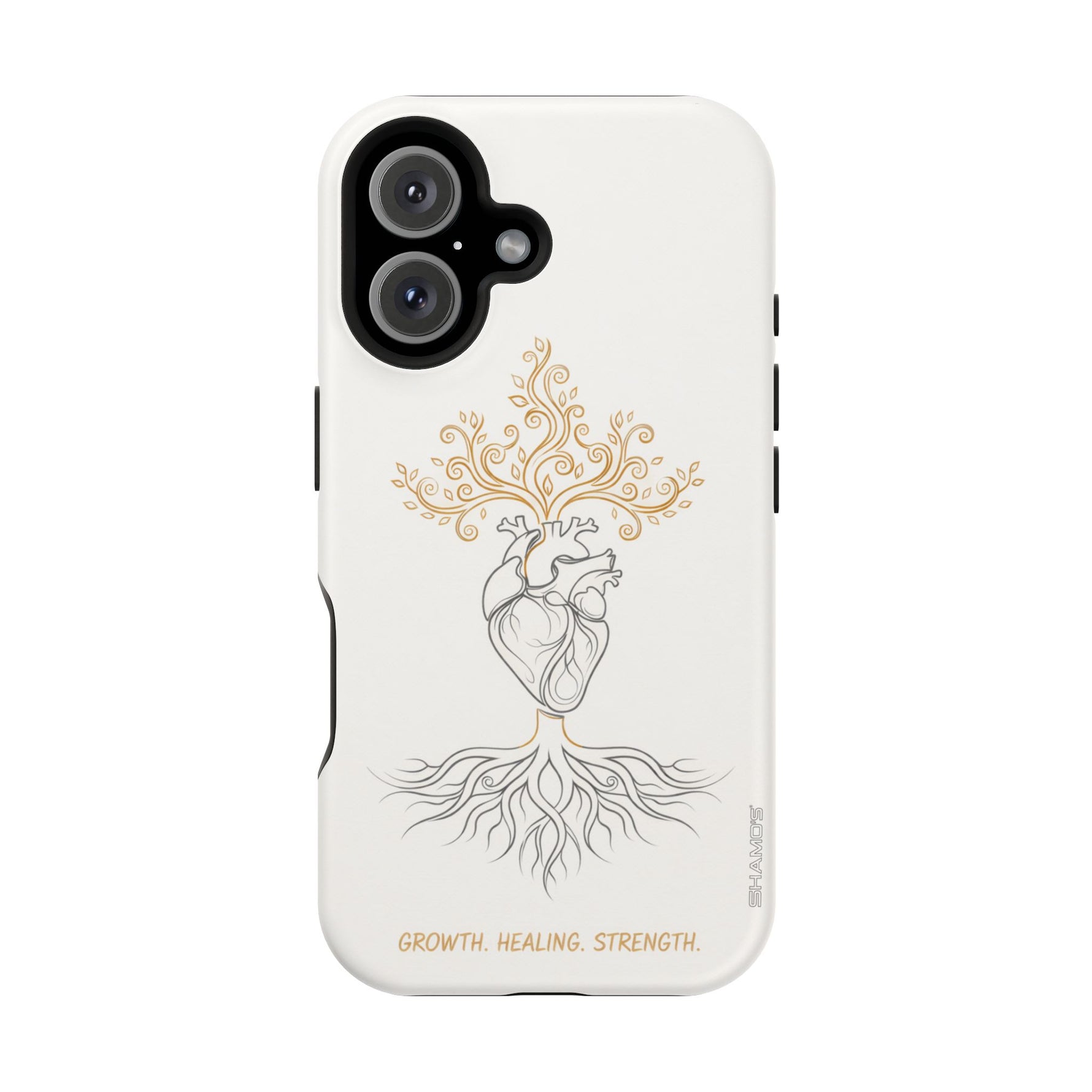Minimalist Impact-Resistant iPhone Case, Heart Root Illustration ("Growth. Healing. Strength.") MagSafe Compatible - iPhone 16 / Matte - Shamo's