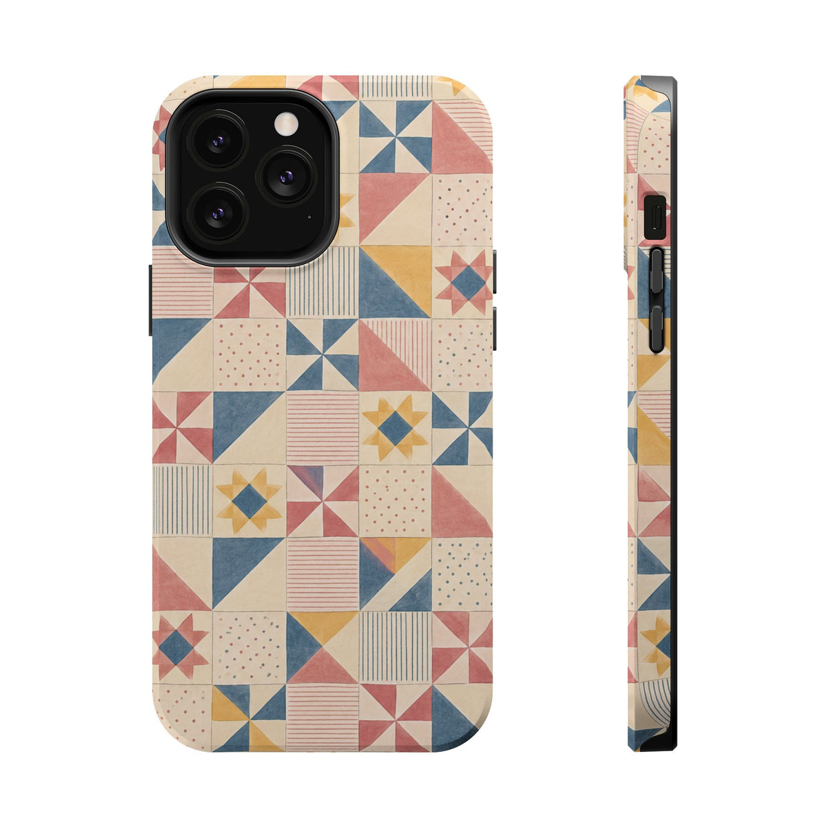 Prairie Quilt – Pastel Patchwork Pattern MagSafe Phone Case, glossy iPhone 13 Pro Max, rear and side profile