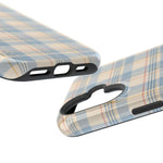Ranch Check – Blue and Cream Plaid MagSafe Phone Case, glossy vertical dual-camera model, port openings and edge details