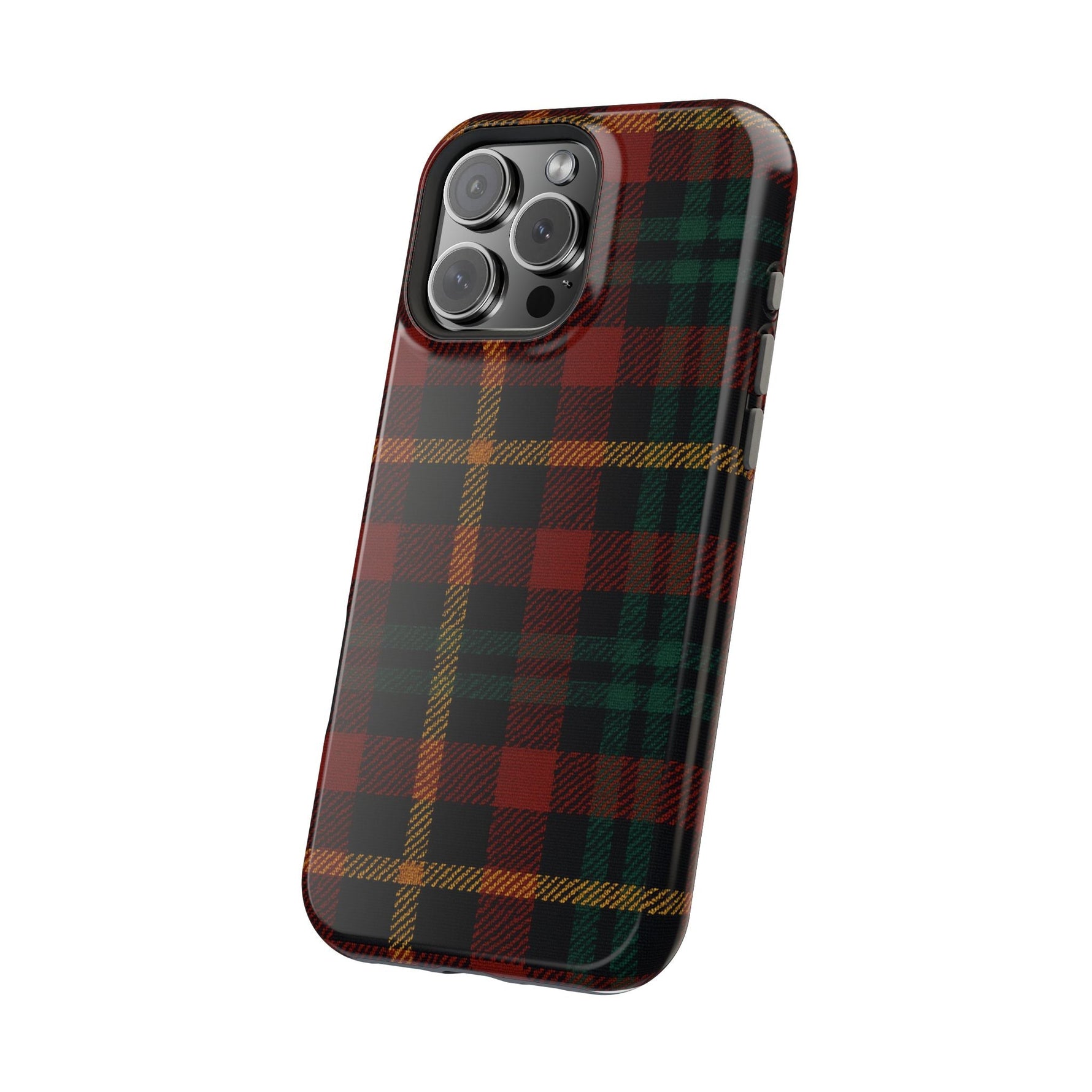 Plaid Impact-Resistant iPhone Case — Red Green Tartan Holiday Theme with MagSafe  Shamo's