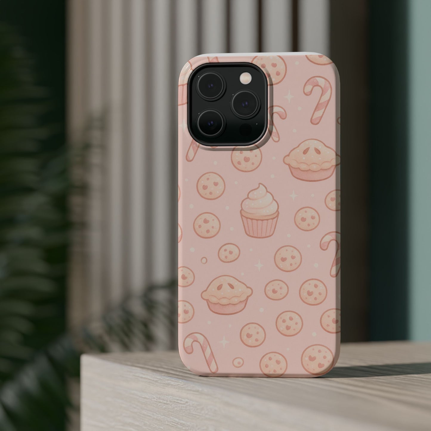 Pink Holiday Sweets Pattern (Cupcake, Pie, Candy Cane) iPhone Case with MagSafe