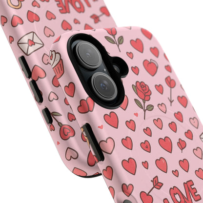 Pink Love Hearts Pattern Tough iPhone Case (MagSafe compatible)