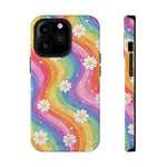 Funda de teléfono resistente a impactos con efecto cascada de colores Rainbow Daisy