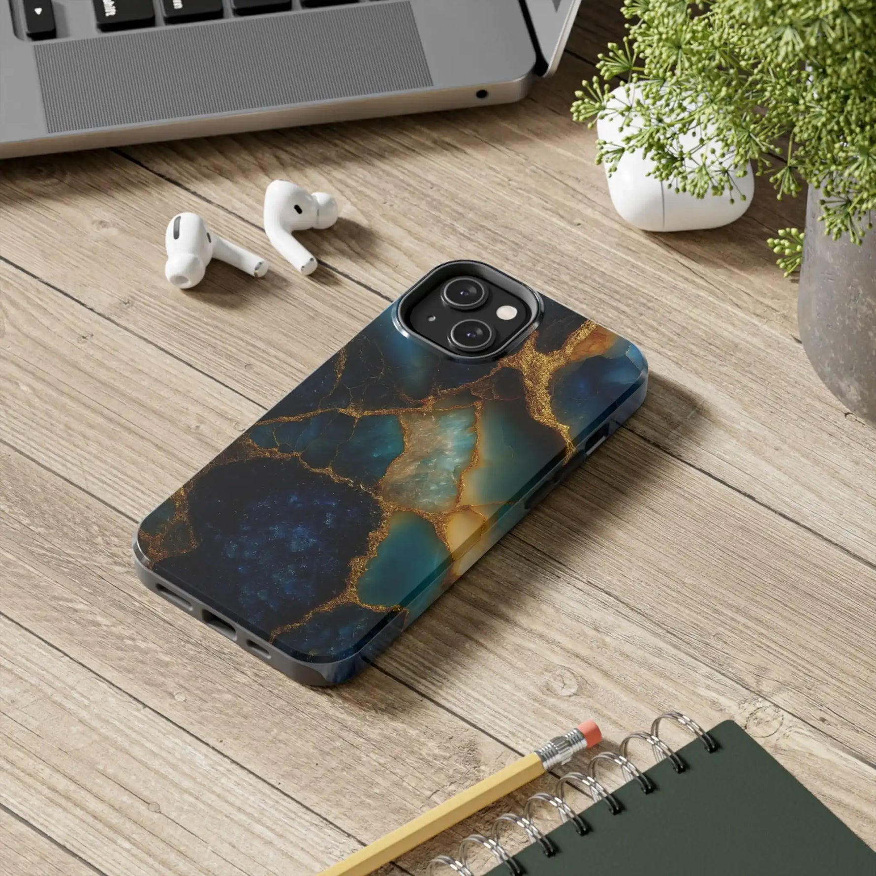 Blue Gold Agate Tough Phone Case Marble Stone Design  Shamo's