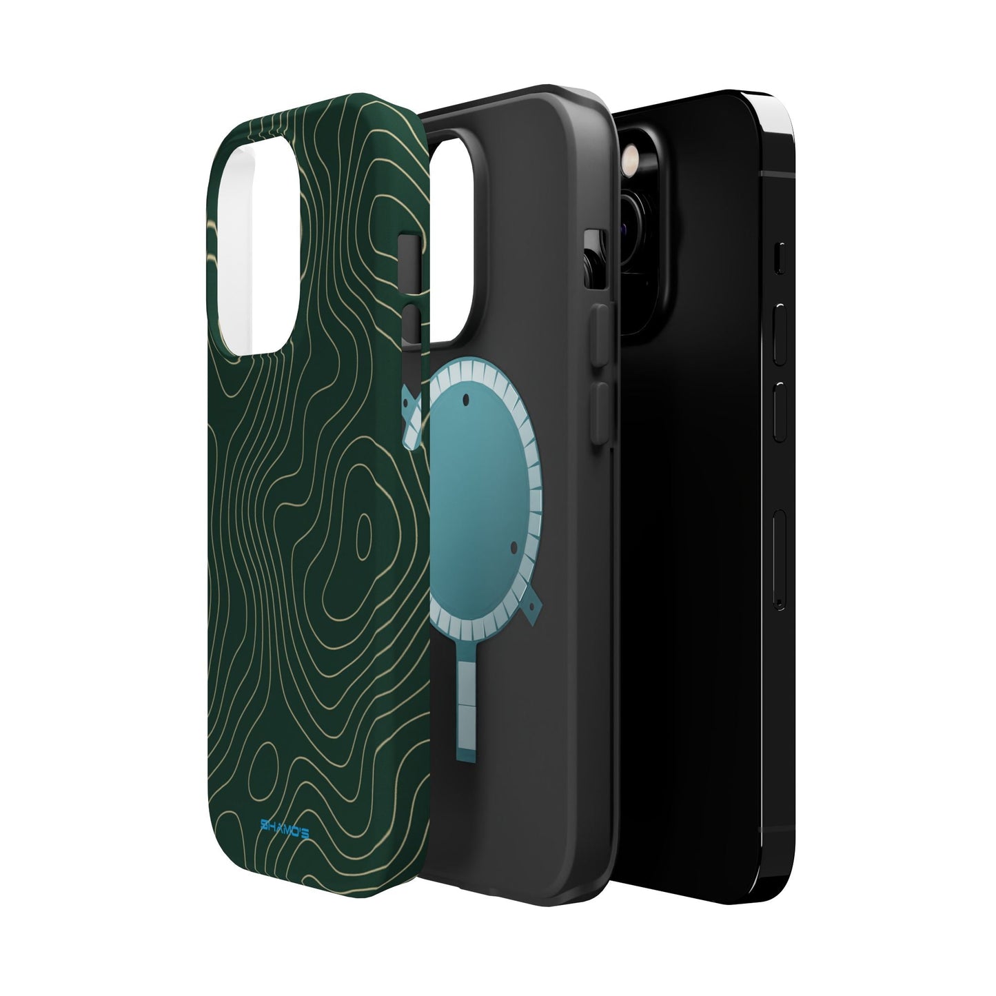 Topographic Green Magnetic Impact-Resistant iPhone Case | MagSafe compatible  Shamo's