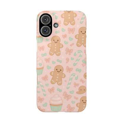 Gingerbread Holiday Slim iPhone Case — Cute Candy Cane & Cupcake Pattern