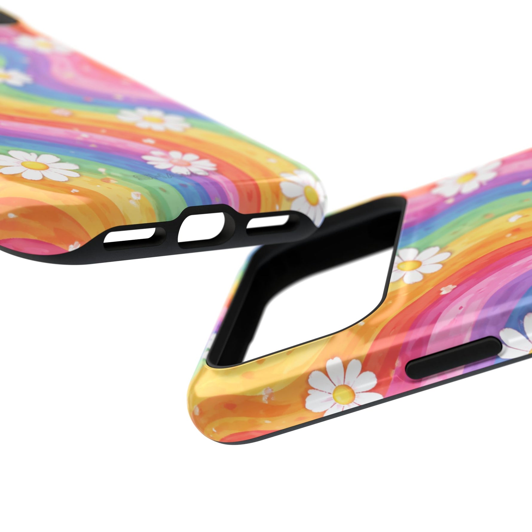 Funda de teléfono resistente a impactos con efecto cascada de colores Rainbow Daisy