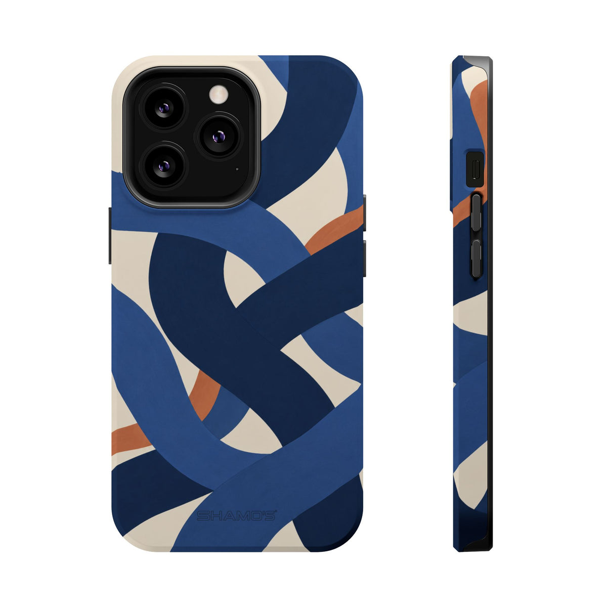 Indigo Loom MagSafe Phone Case – Blue & Ivory Abstract Woven Pattern