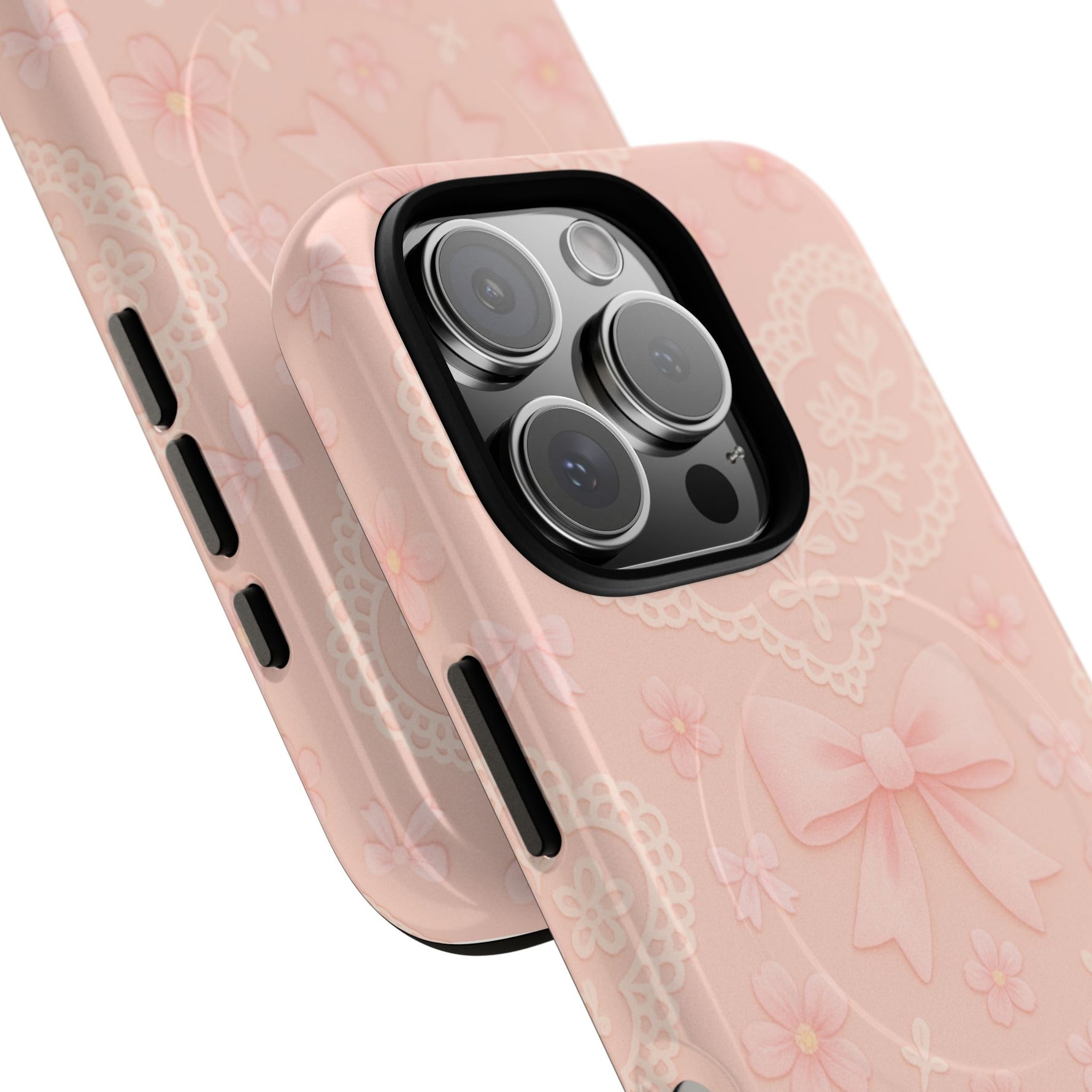 Balletcore Pink Floral Lace iPhone Case with Bow | Works with MagSafe - Shamo's