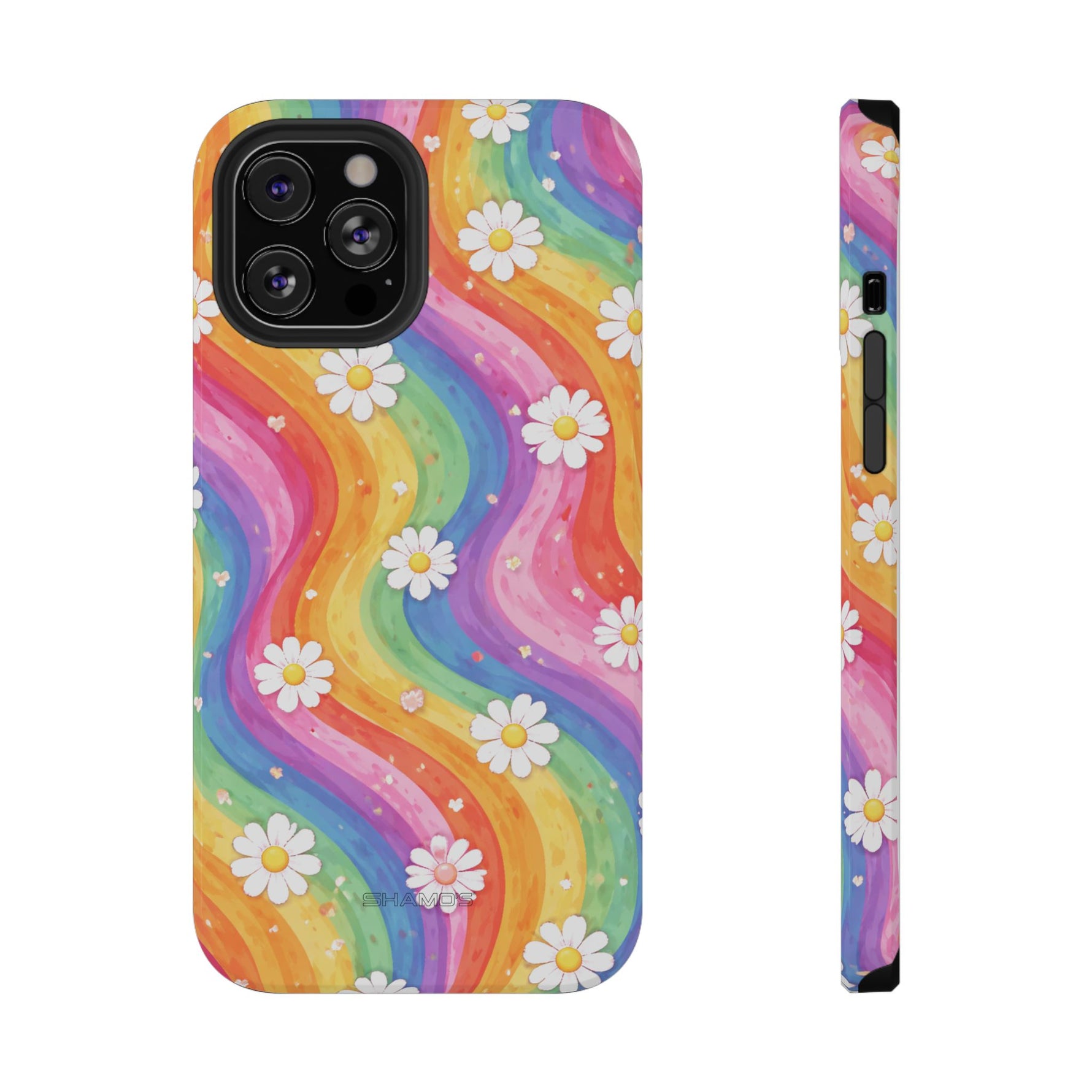 Funda de teléfono resistente a impactos con efecto cascada de colores Rainbow Daisy