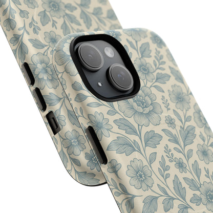 Vintage Blue Floral Tough Case for iPhone - Compatible with MagSafe