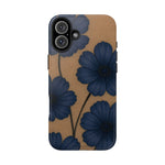 Navy Floral Tough Phone Case — Durable Protective Case with Blue Flowers on Kraft Background