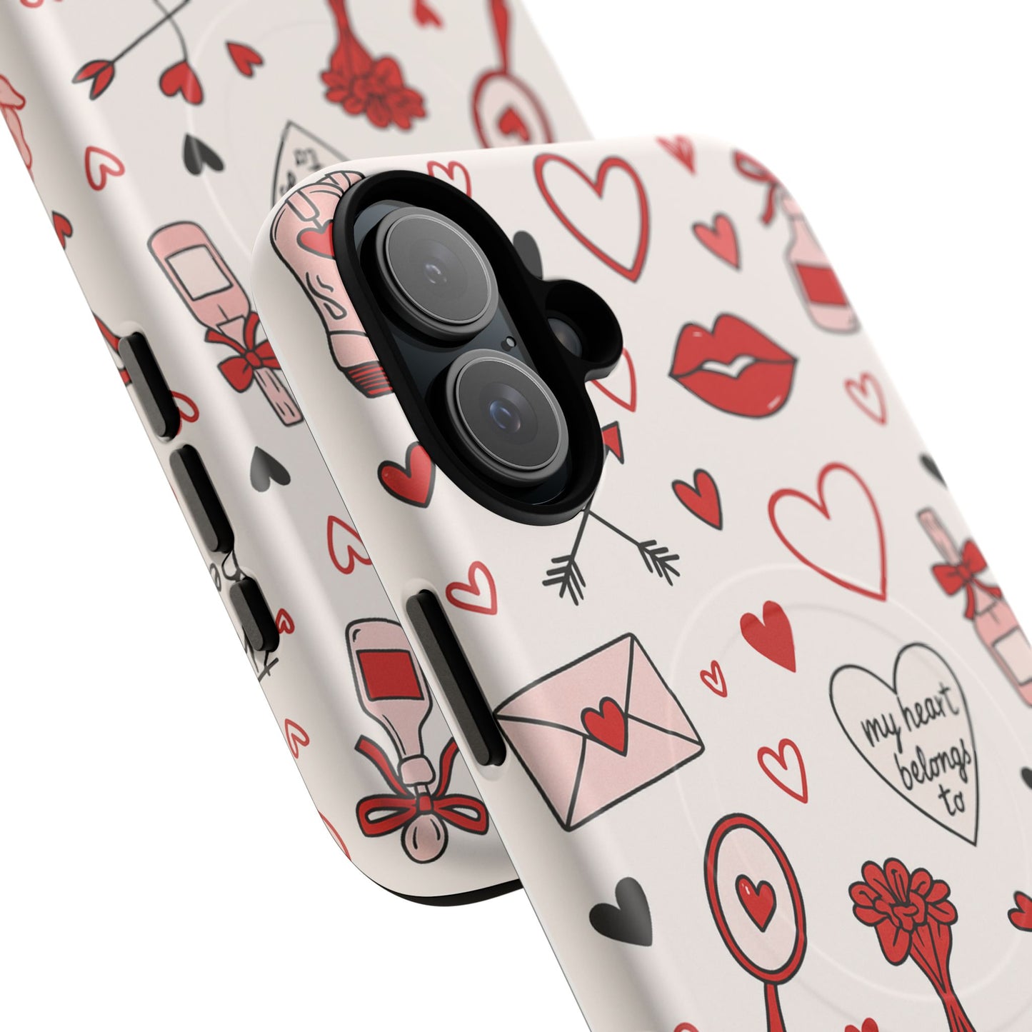 Romantic Love Doodle Tough iPhone Case ("LOVE", hearts, roses) (MagSafe compatible)