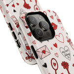 Romantic Love Doodle Tough iPhone Case ("LOVE", hearts, roses) (MagSafe compatible)  Shamo's