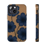 Navy Floral Tough iPhone Case — Durable Protective Case with Blue Flowers on Kraft Background  Shamo's iPhone 13 Mini