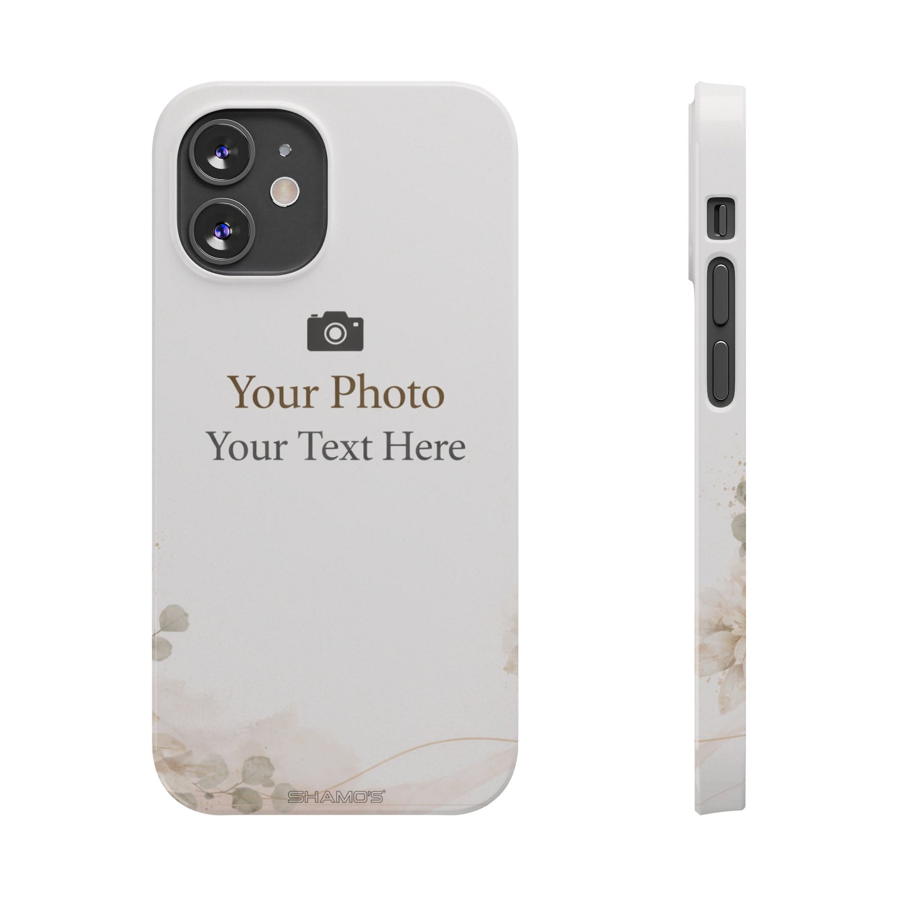 Personalized Slim Phone Case, Custom Photo & Text Minimal Floral Design - iPhone 12 Mini - Shamo's