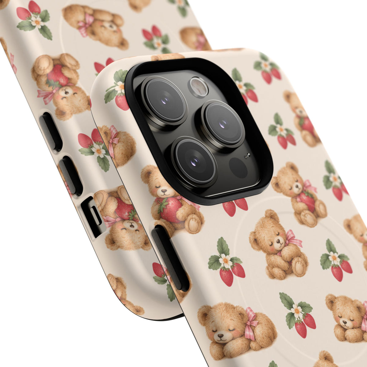 Teddy Berry Cozy Strawberry Pattern iPhone Case with MagSafe