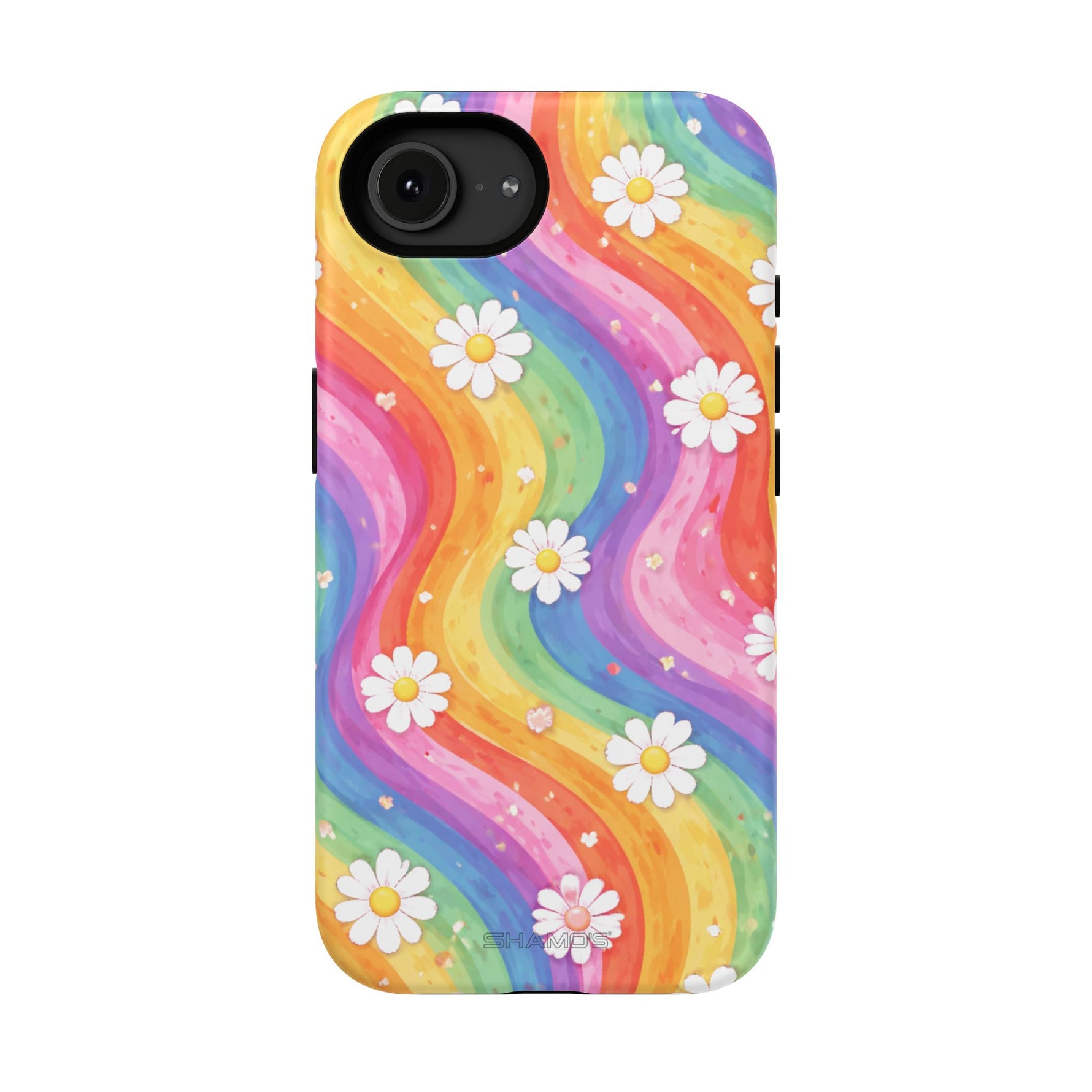 Funda de teléfono resistente a impactos con efecto cascada de colores Rainbow Daisy