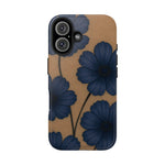 Navy Floral Tough Phone Case — Durable Protective Case with Blue Flowers on Kraft Background