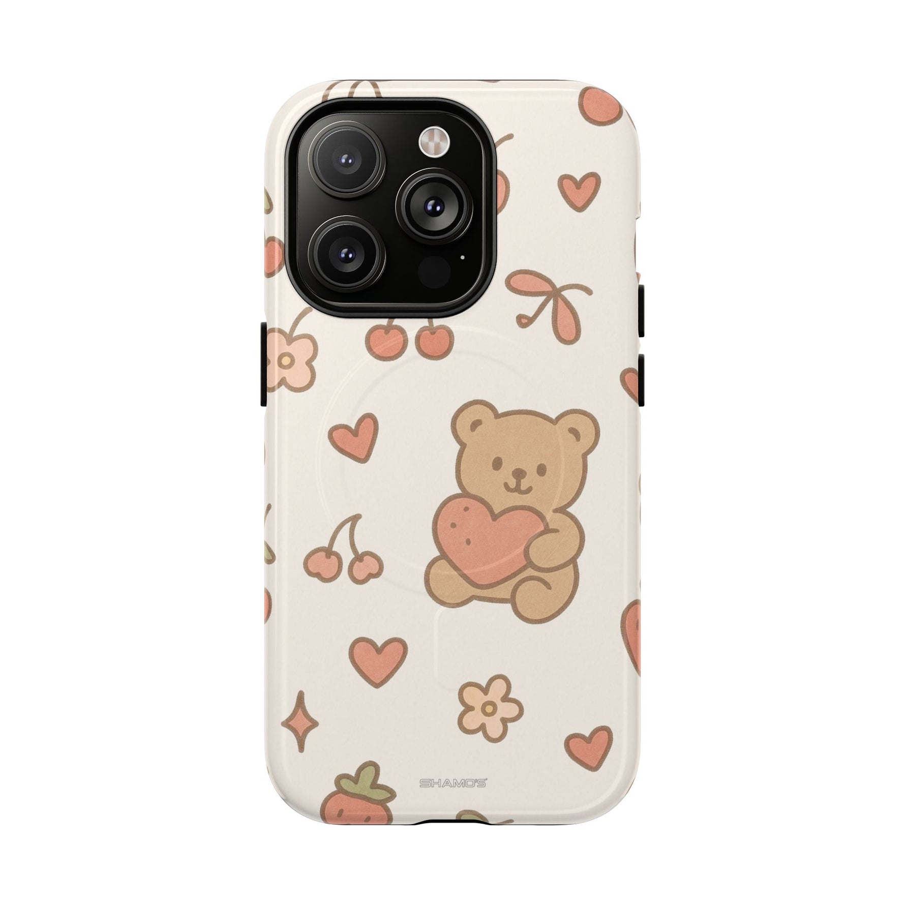 Teddy Berry Cozy Strawberry Pattern iPhone Case with MagSafe
