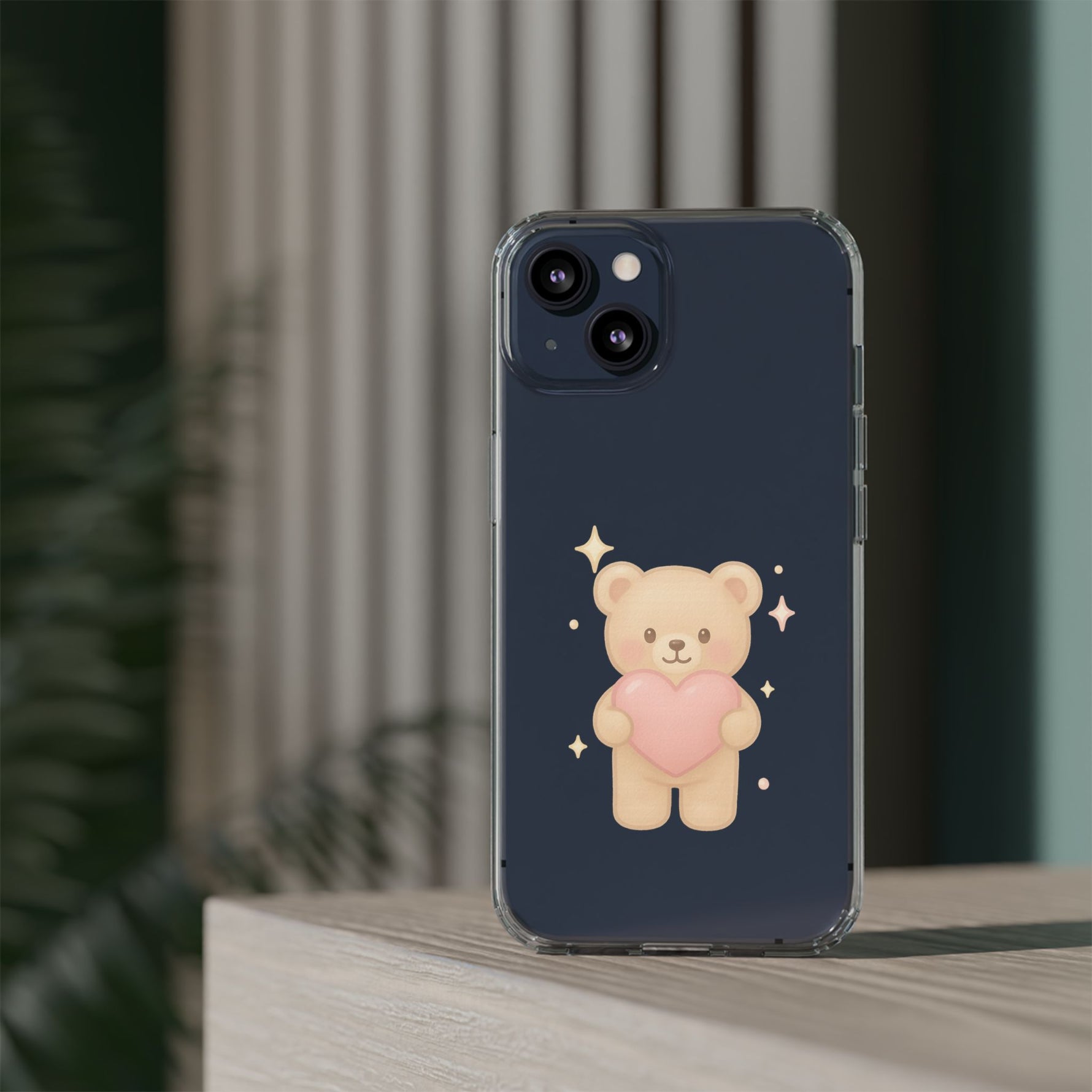 Romantic Teddy Bear Impact-Resistant iPhone Case with Heart Design - Shamo's