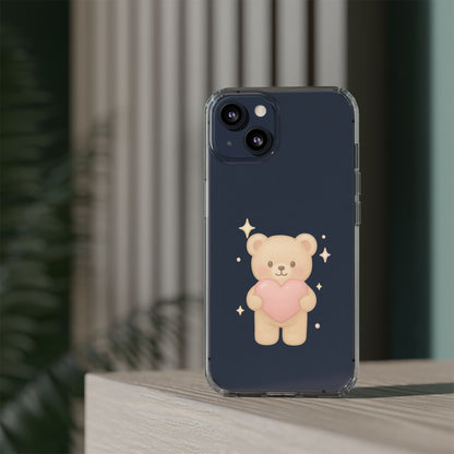 Romantic Teddy Bear Impact-Resistant iPhone Case with Heart Design