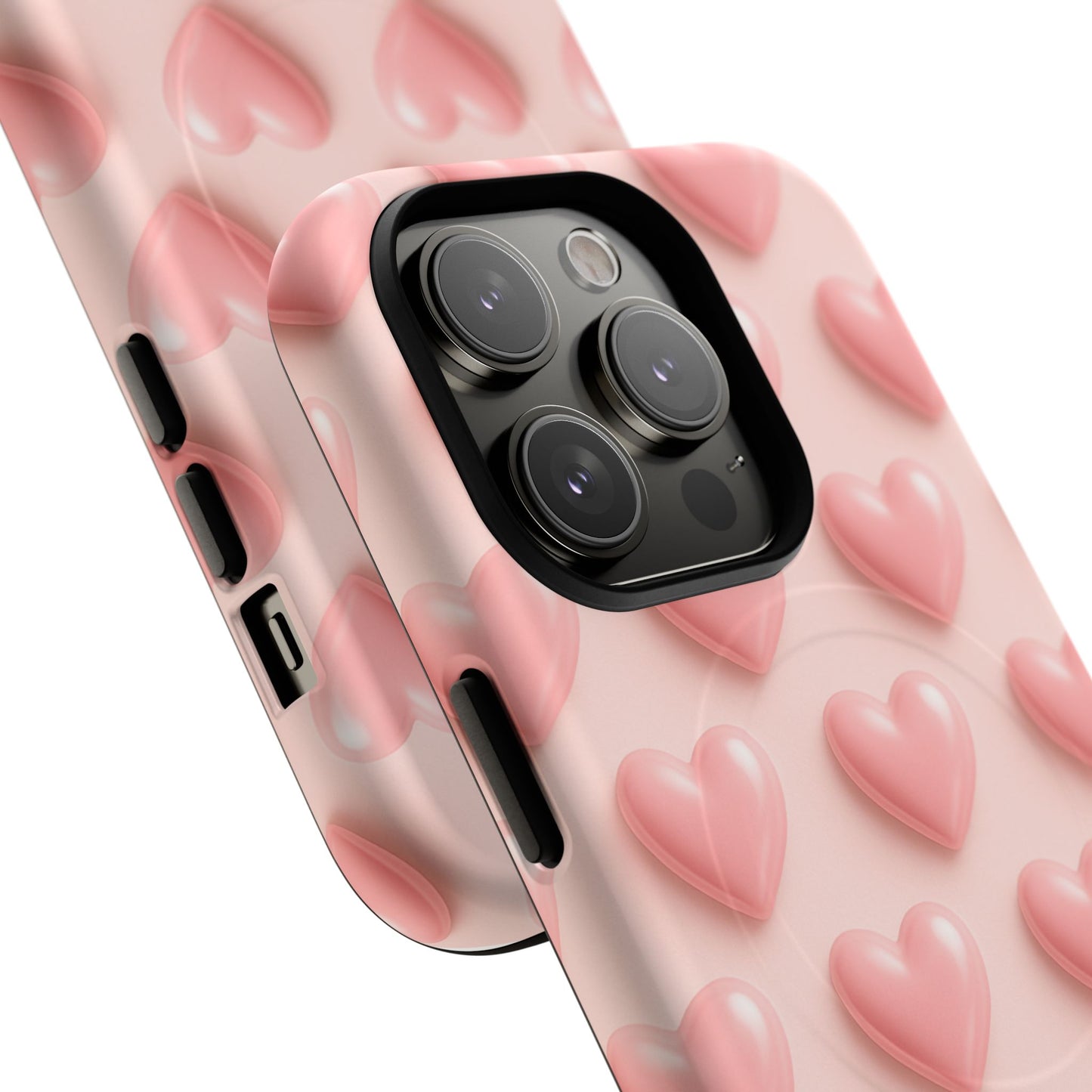 Baby Pink Pearl Hearts 3D iPhone Case | MagSafe
