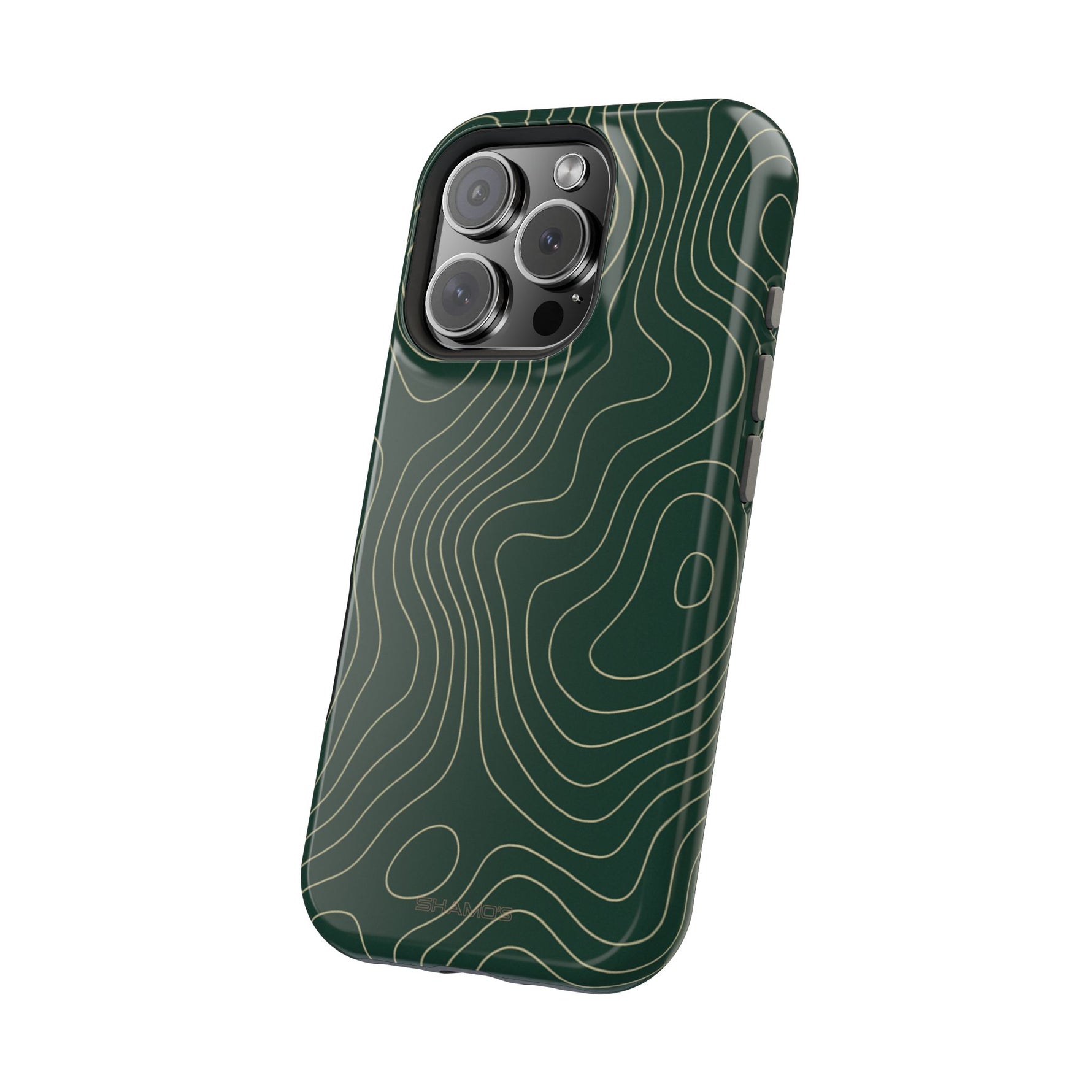 Topographic Green Magnetic Impact-Resistant iPhone Case | MagSafe compatible