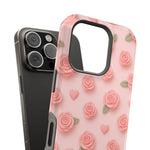 iPhone-Hülle mit rosa Rosenmuster – Schutzhülle mit floralen Herzen (MagSafe-kompatibel)