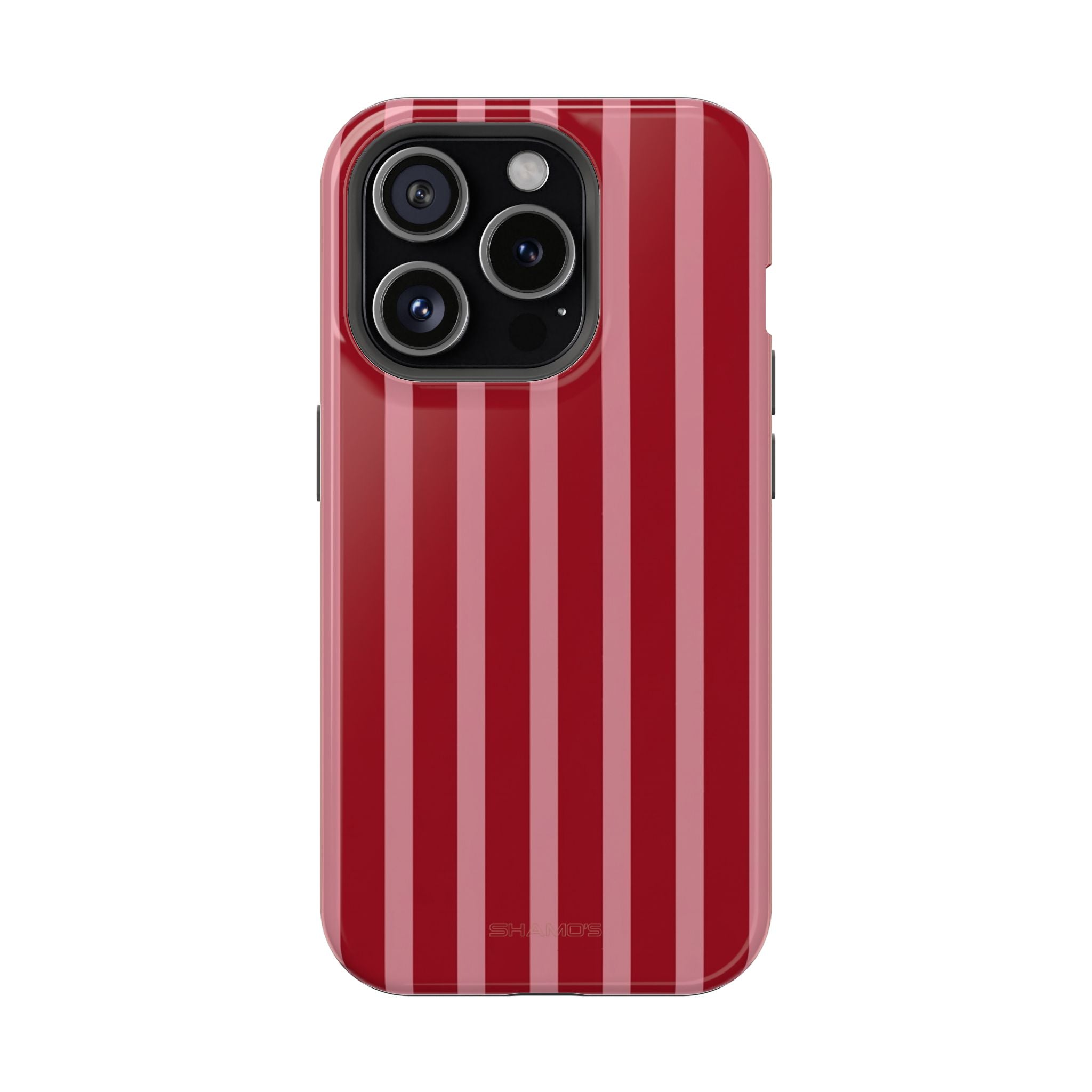 Red Burgundy Stripes Magnetic Impact-Resistant Phone Case | MagSafe Compatible - iPhone 15 Pro / Glossy - Shamo's