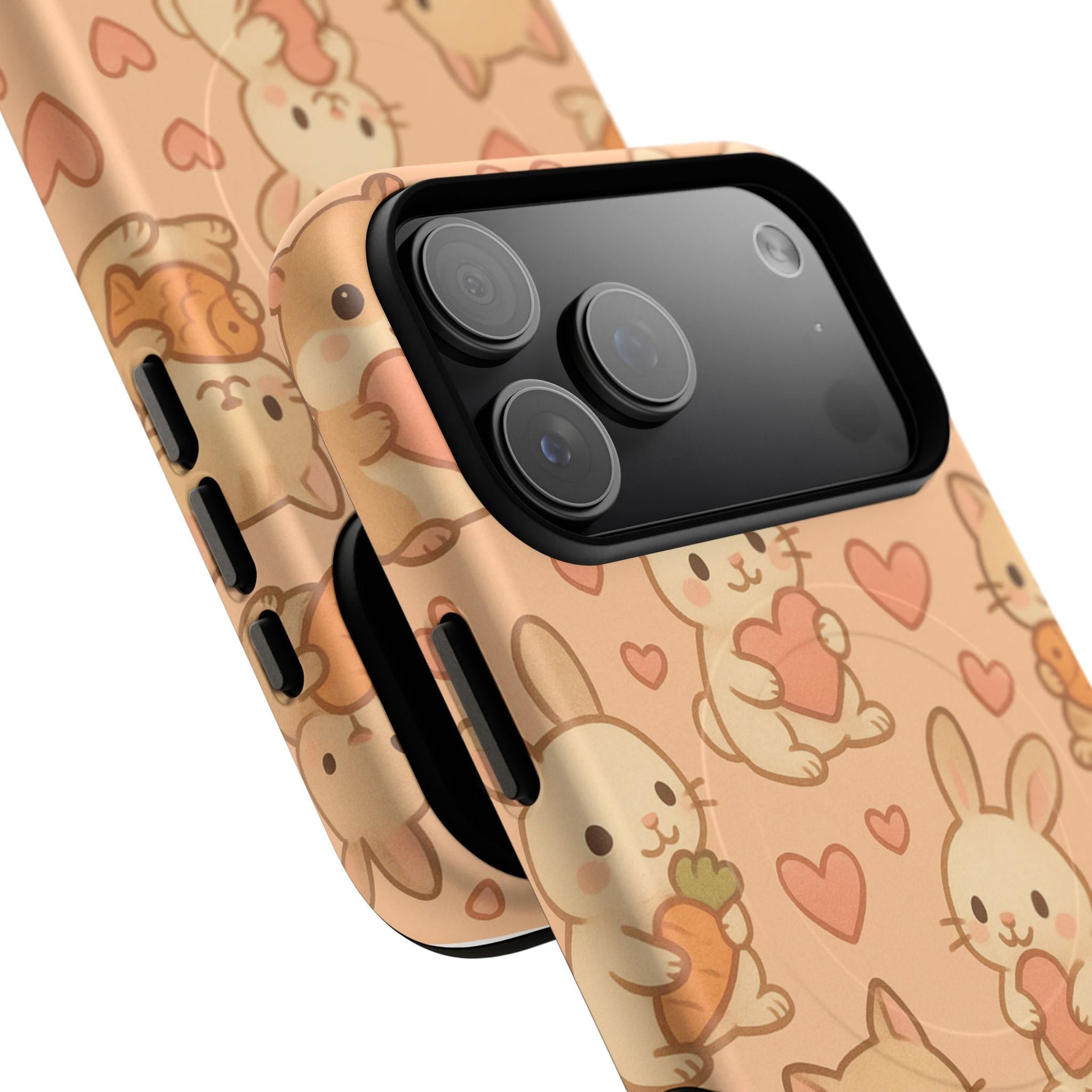 Cozy Critter Friends iPhone Case — Cute Bunny & Kitten Heart Pattern with MagSafe  Shamo's